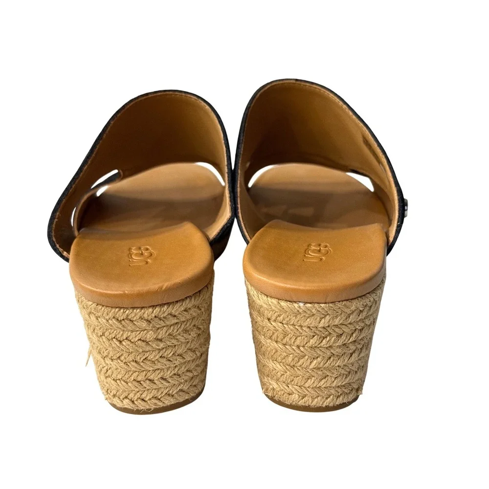 UGG Eirene Espadrille Wedge Sandal  7.5 Womens Black Suede Slip‎ On Mule 1120036